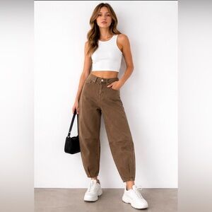 OAT New York Brown Barrel Jeans High Rise Cropped Balloon Leg Size 0 / 25